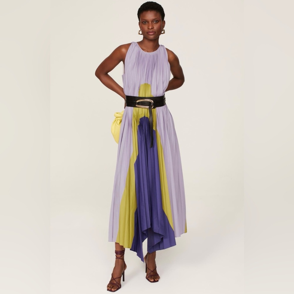 Bibhu Mohapatra Collective Purple Pleated Panel Dress - Size 10 Maxi Sleeveless
